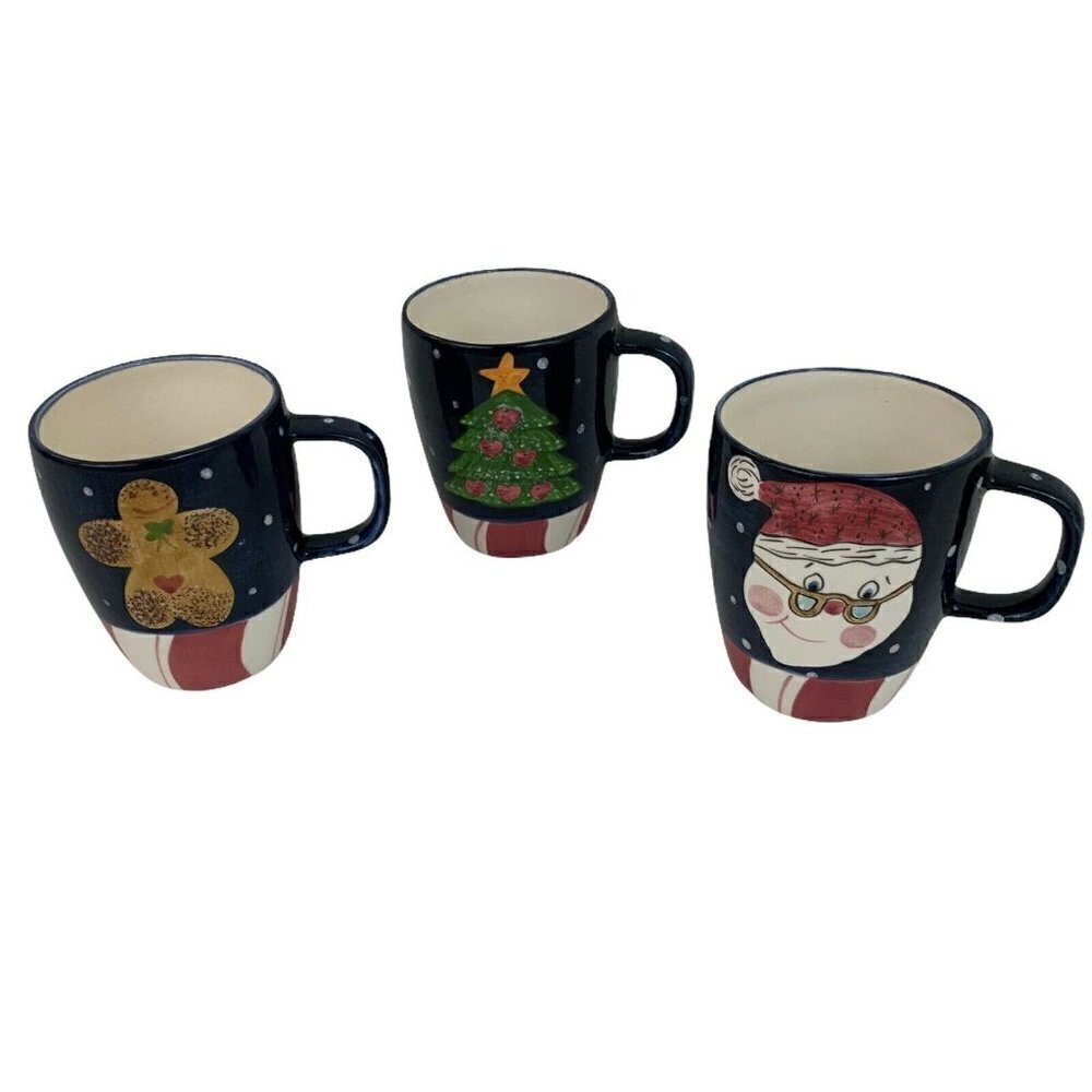 Lot of 3 VIntage 1999 Laurie Gates Christmas Mugs 14 oz Capacity Gingerbread Men